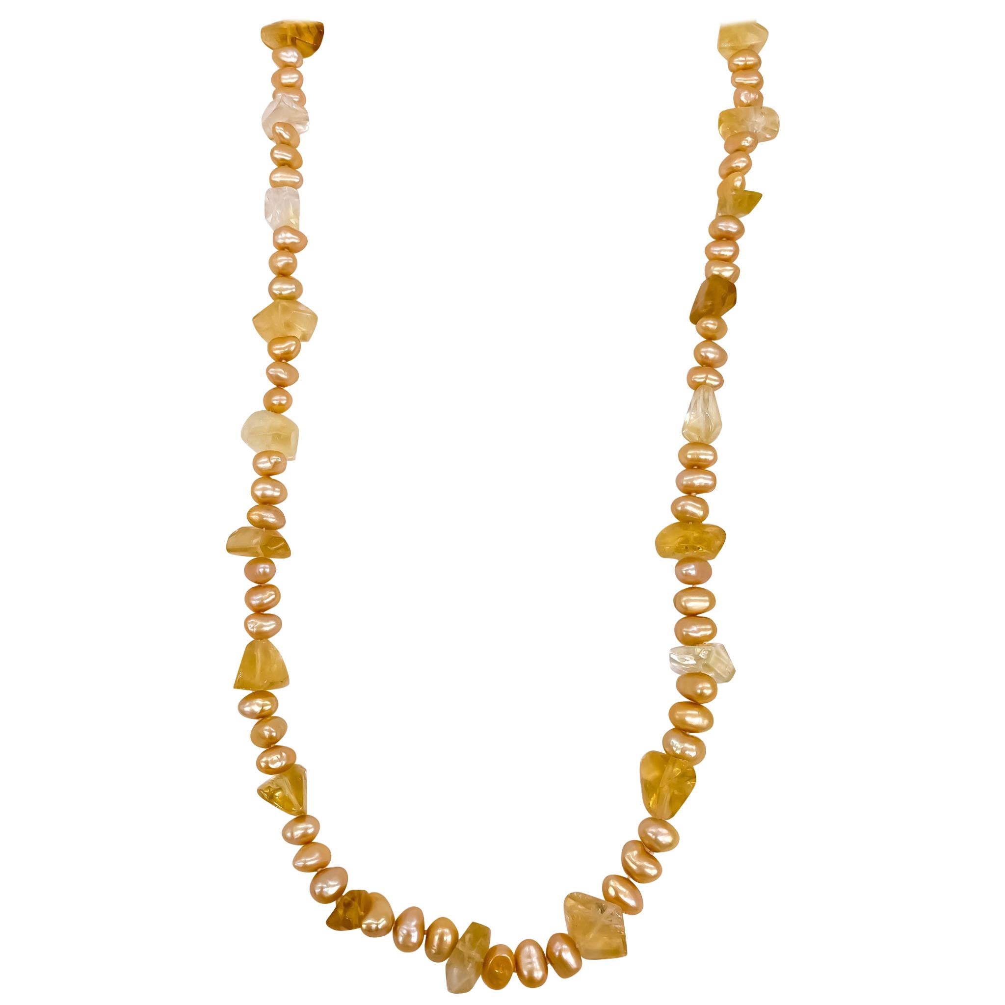 Gold Fresh Water Pearls & Citrine Beaded Necklace