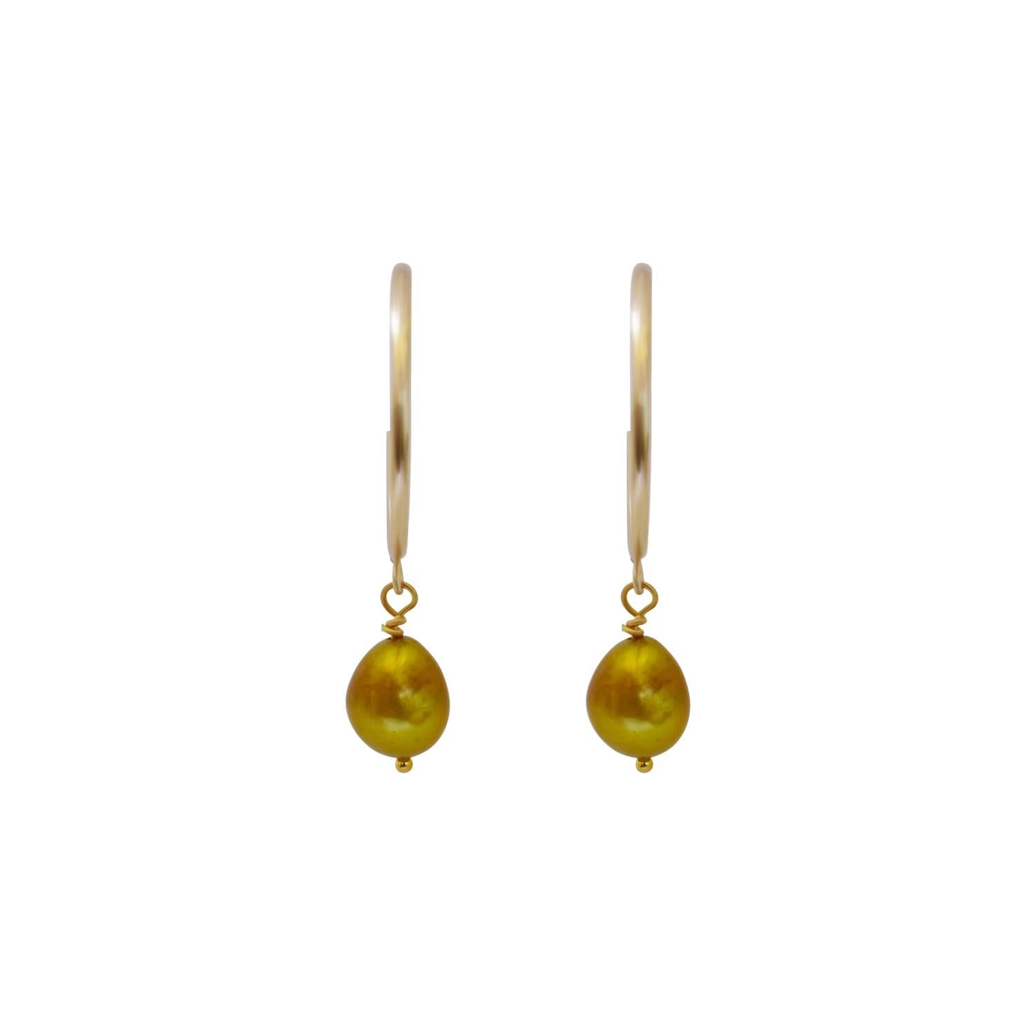 Gold freshwater pearl hoop earrings by Ifemi Jewels For Sale 1