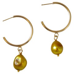 Gold freshwater pearl hoop earrings by Ifemi Jewels