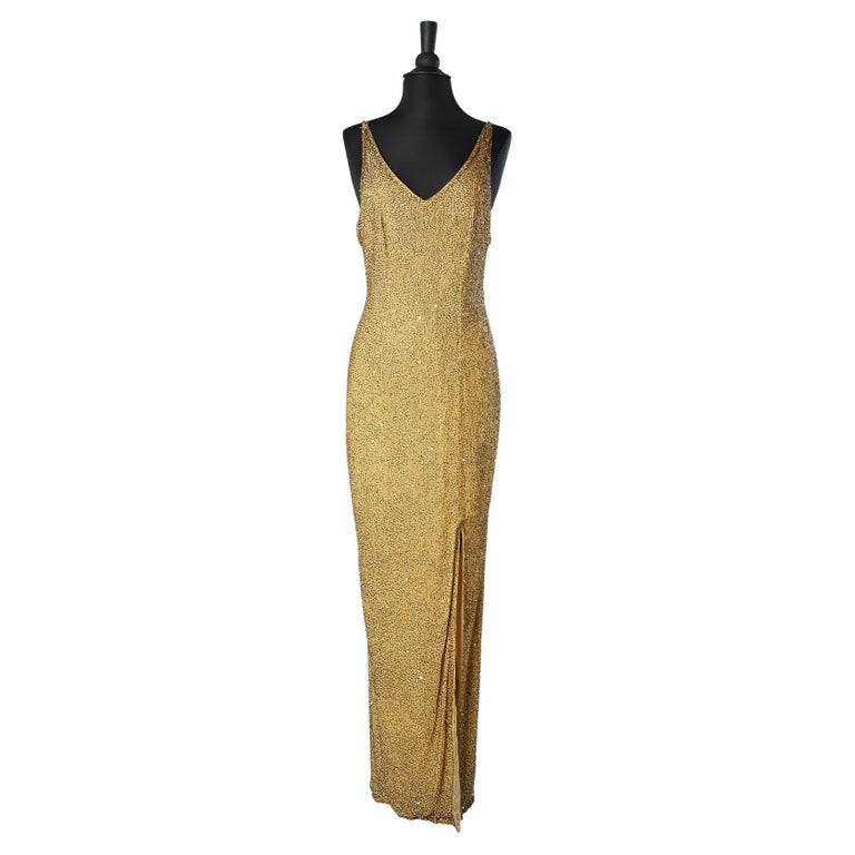 Gold full beaded evening dress entirely hand crafted SCALA NEW at 1stDibs Gold full beaded evening dress entirely hand crafted SCALA NEW at 1stDibs