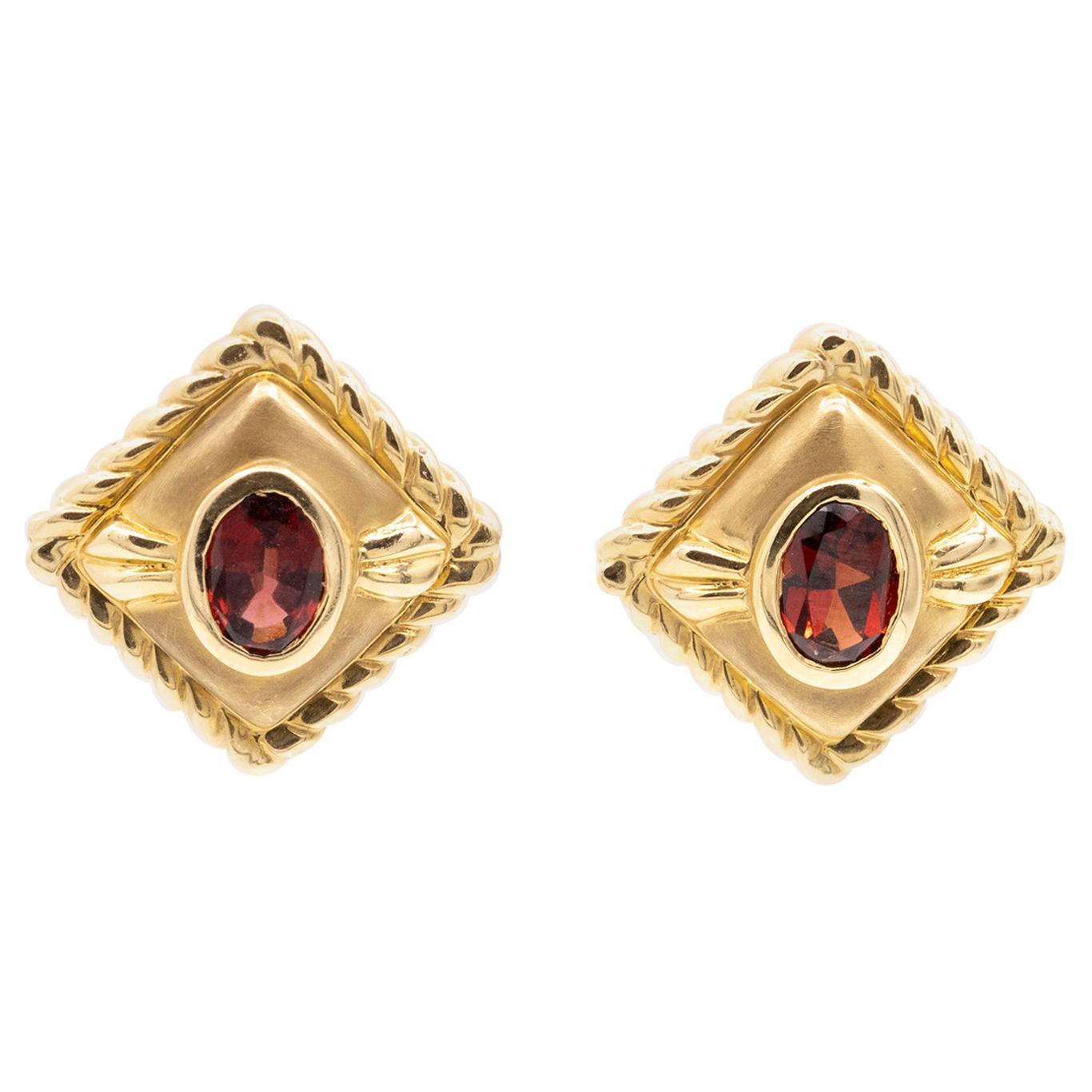 Gold Garnet Earrings