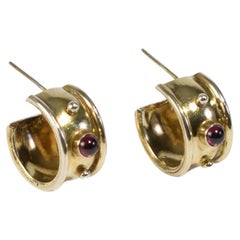 Gold Garnet Hoop Earrings