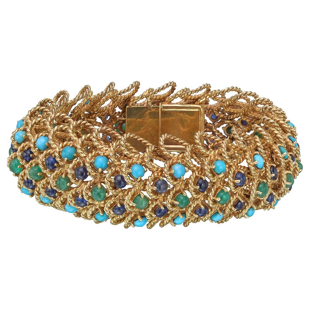 Gold Gem-Set Twistwire Link Bracelet