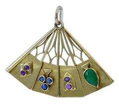Gold Gemset Card Suit Fan Charm