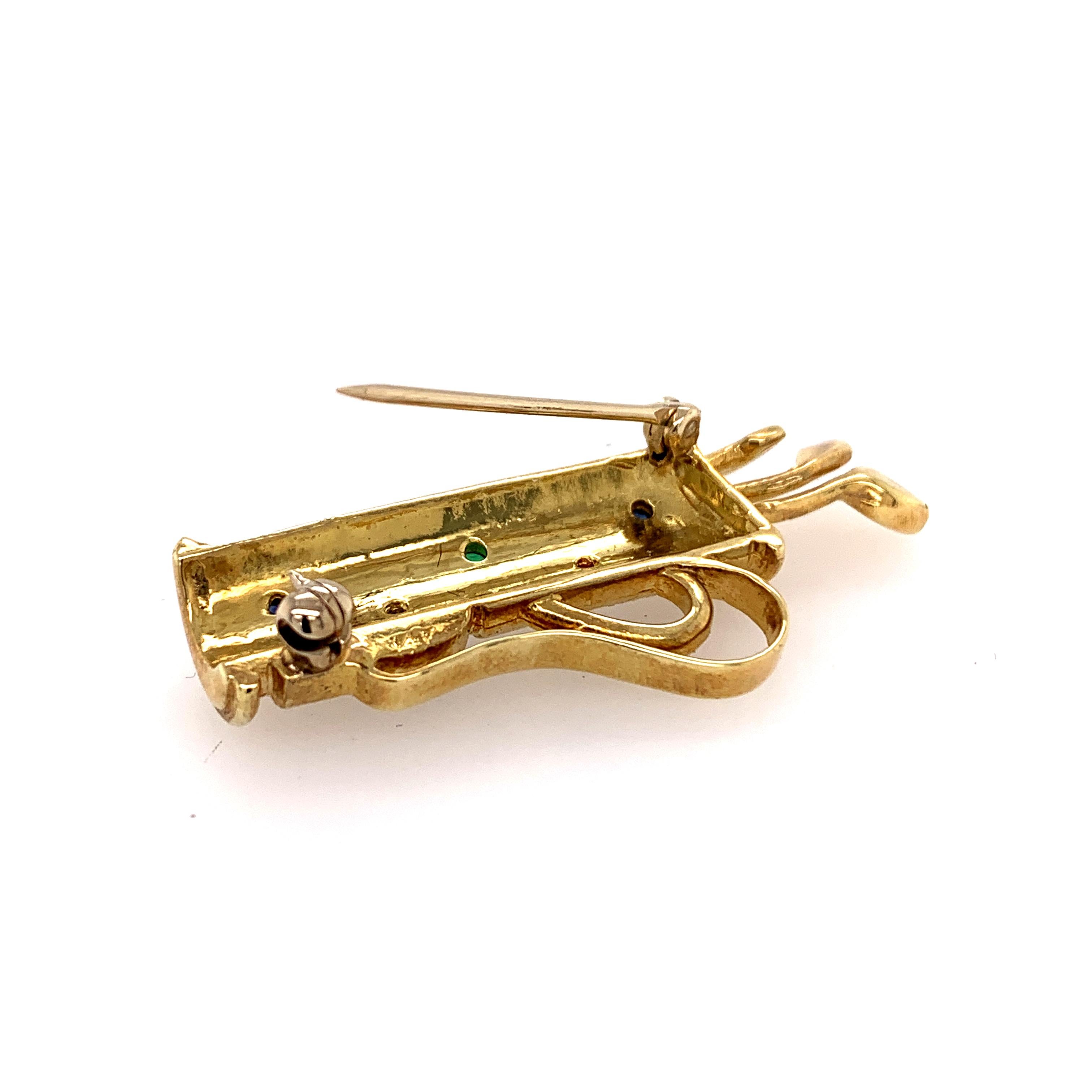 Gold Gemset Golf Club Bag Pin In Excellent Condition For Sale In New York, NY