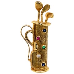 Gold Gemset Golf Club Bag Pin
