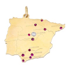Gold Gemset Map of Spain Charm
