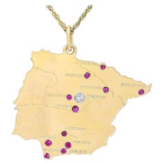 Gold Gemset Map of Spain Charm