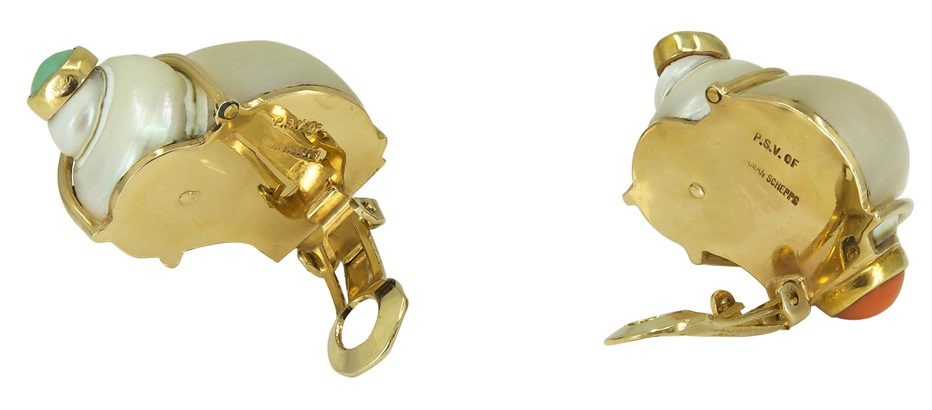 Cabochon Gold Gemset Seaman Schepps Ear Clips
