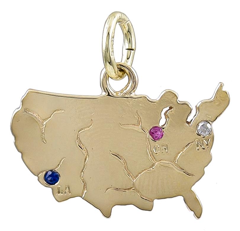 Gold Gemset USA Map Charm