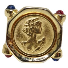 Vintage Gold Gemstone Bulgari Inspired Ring 