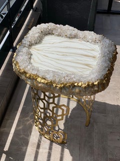 Gold geode quartz marble resin table