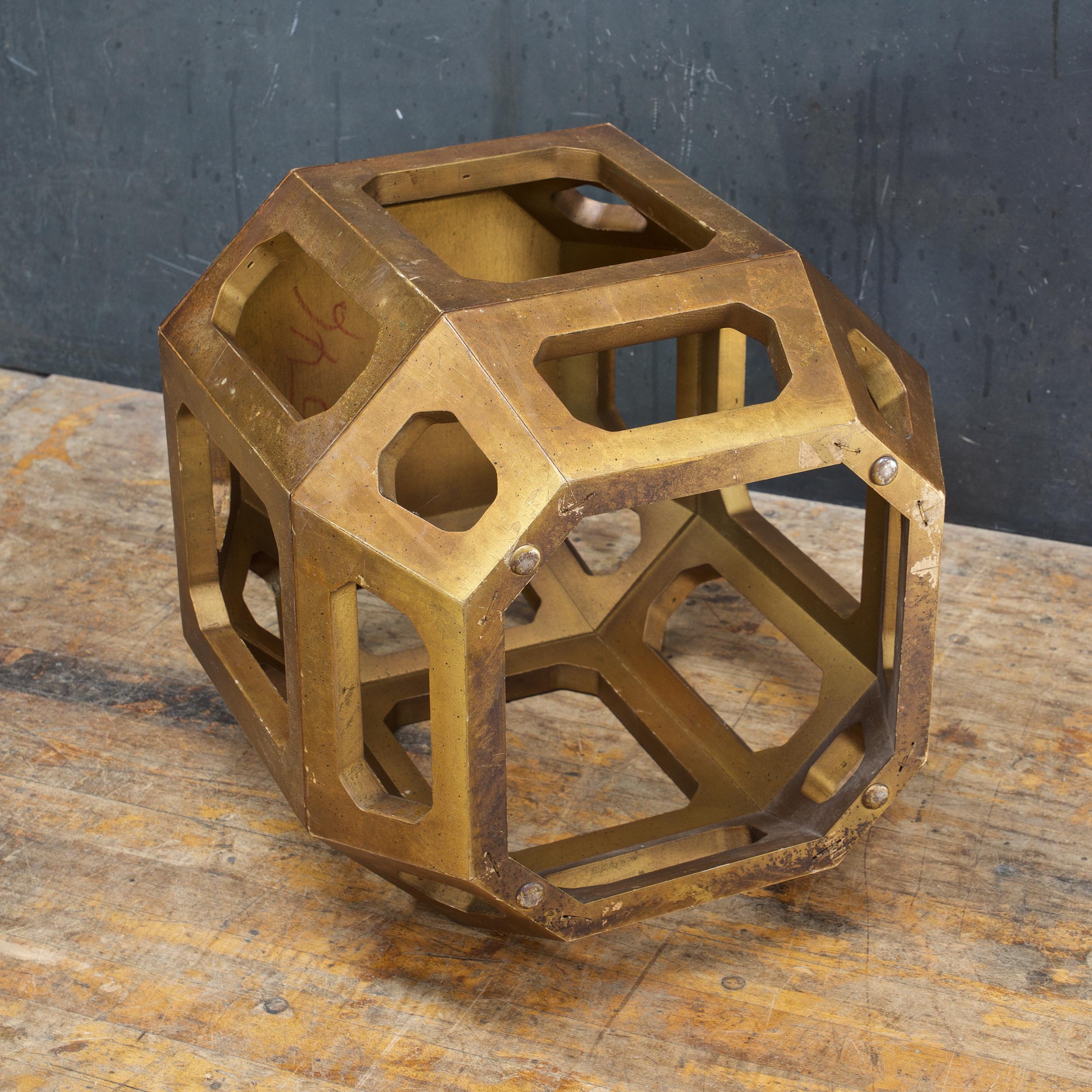 Late 20th Century Gold Geometric Egg Barrel Drum Table Pedestal Brown Bohemian Rustic Cabinmodern