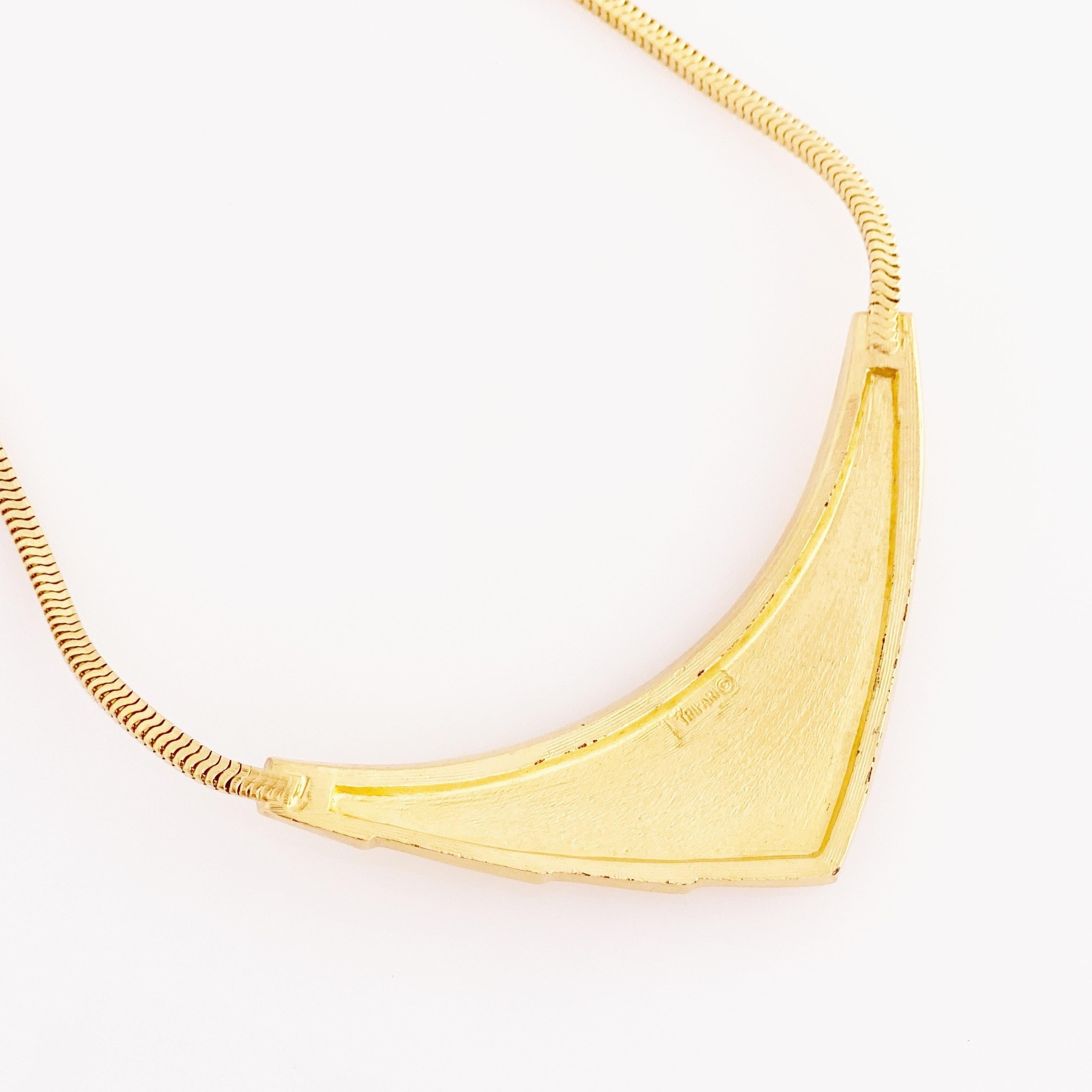 Gold Geometric Modernist Snake Chain Choker Necklace By Crown Trifari, 1960s In Good Condition In McKinney, TX