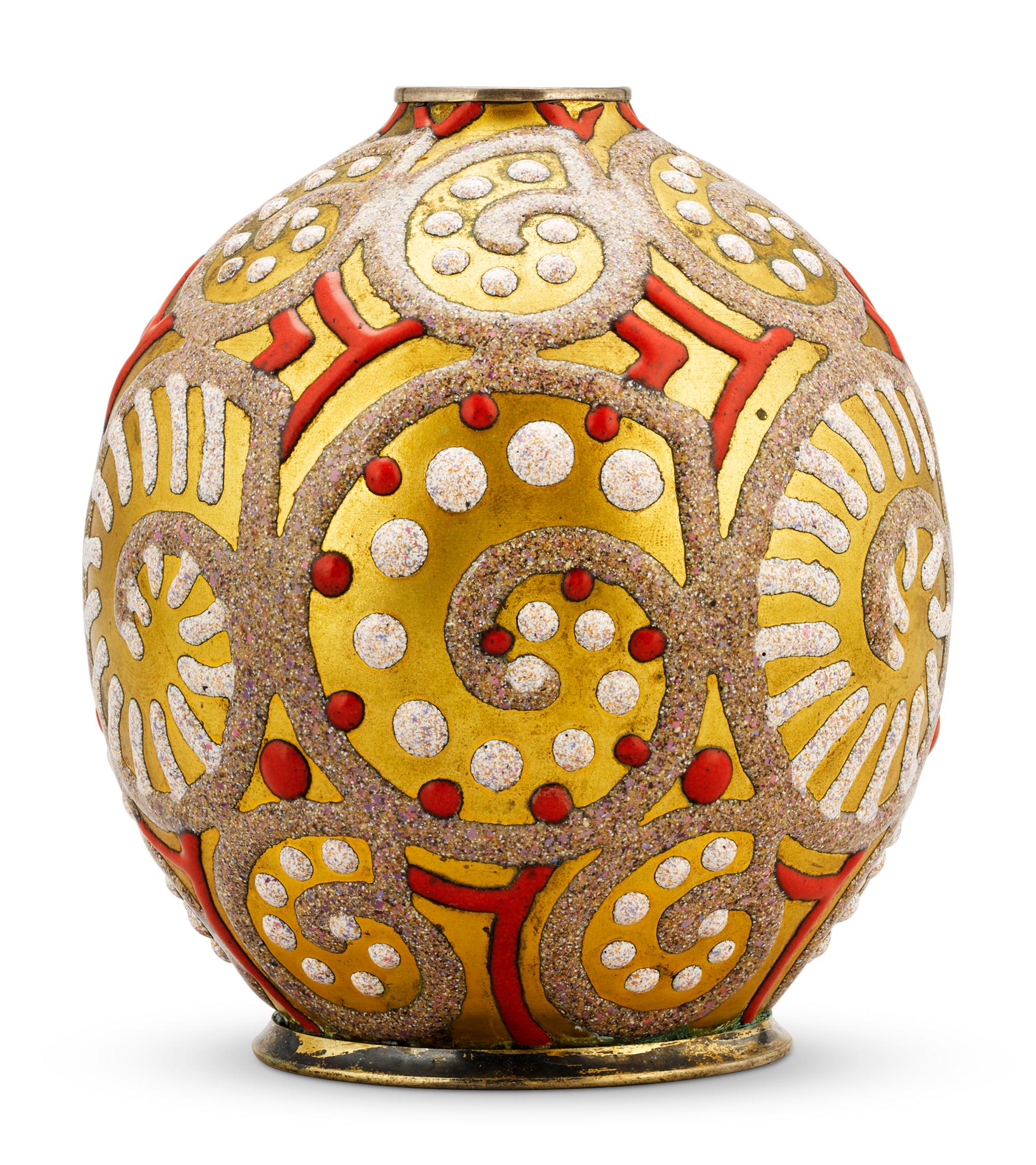 French Gold Geometric Vase by Camille Fauré