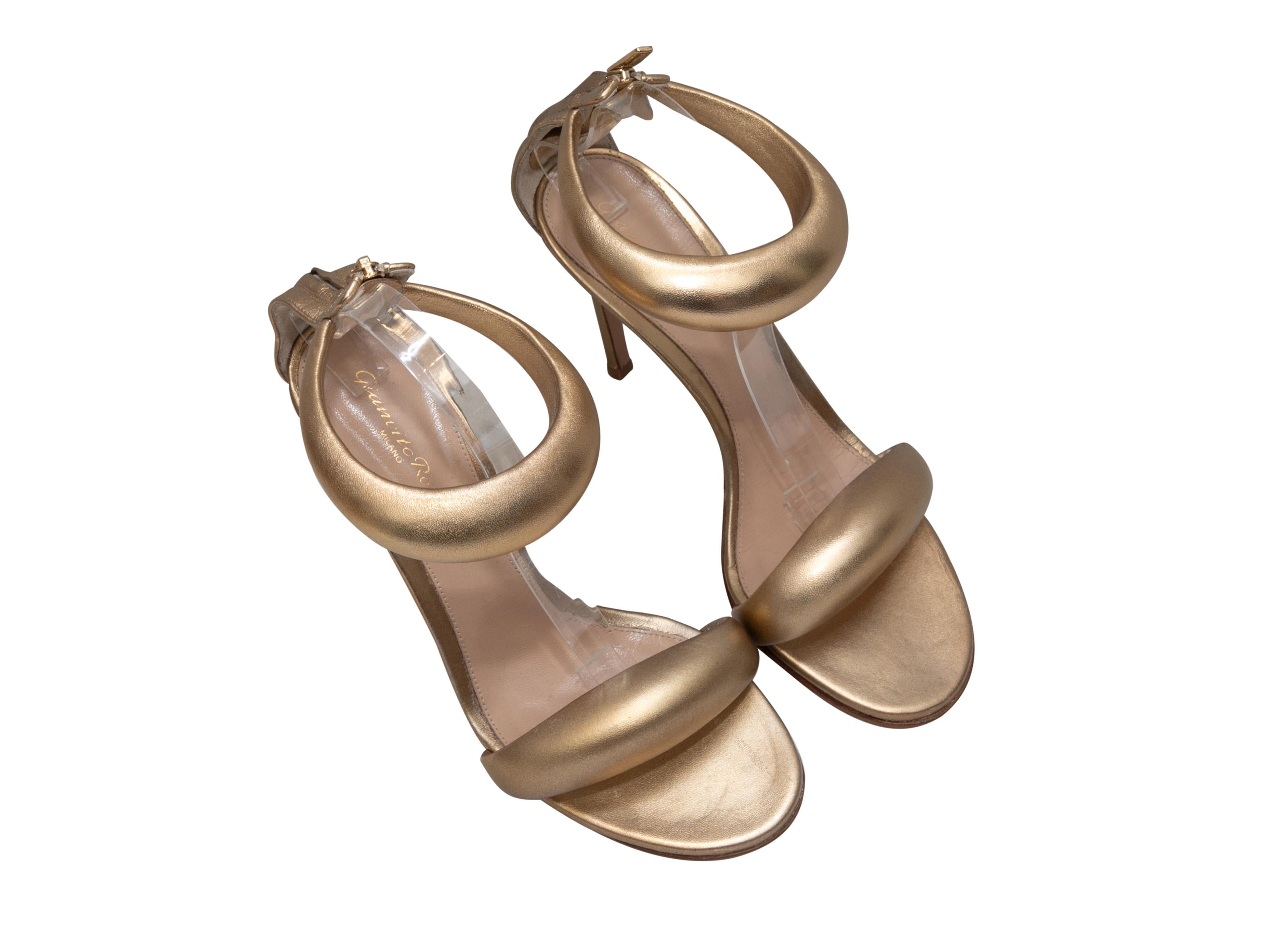 Brown Gold Gianvito Rossi Bijoux Metallic Leather Heeled Sandals Size 40