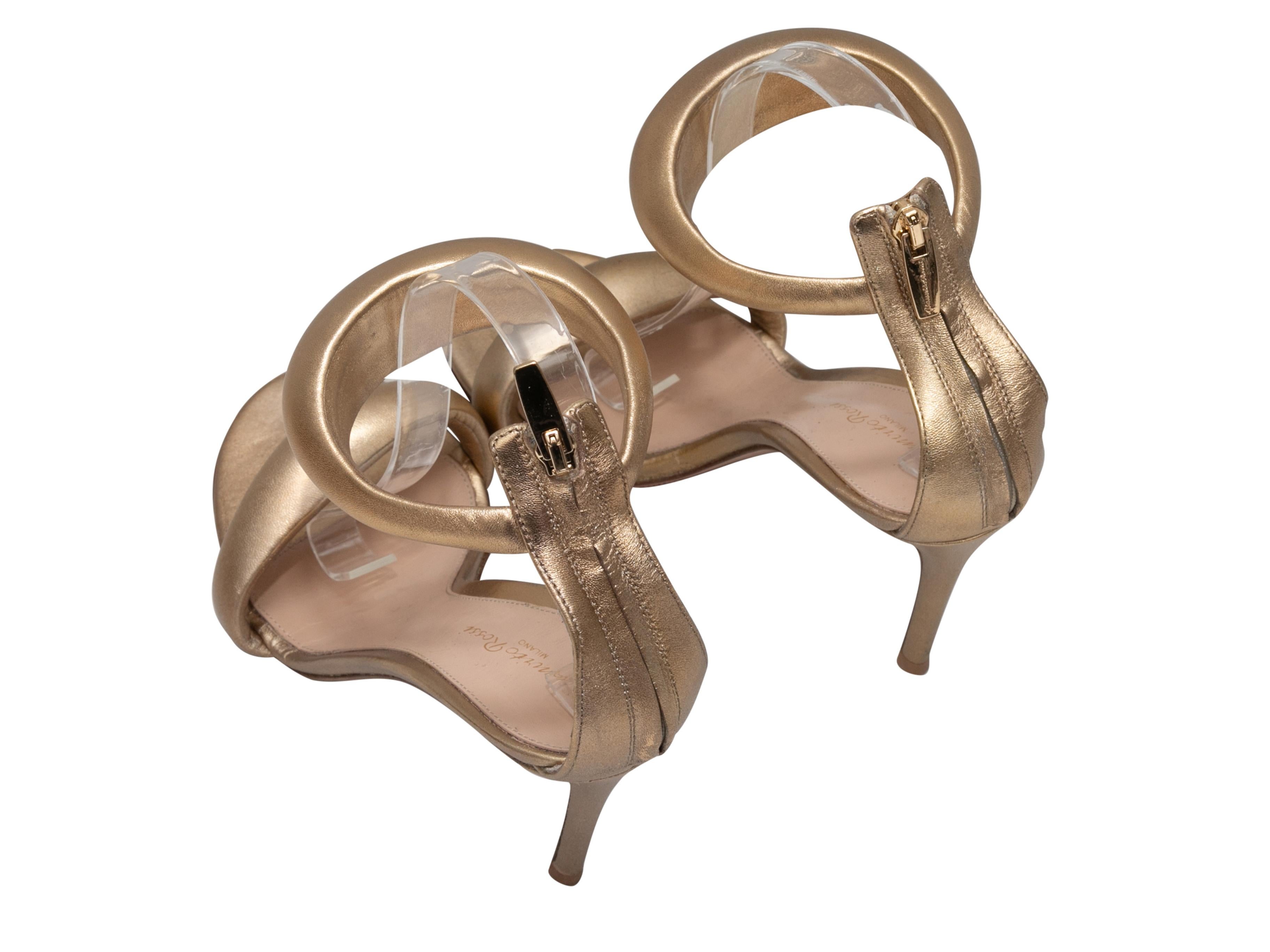 Gold Gianvito Rossi Bijoux Metallic Leather Heeled Sandals Size 40 In Good Condition In New York, NY
