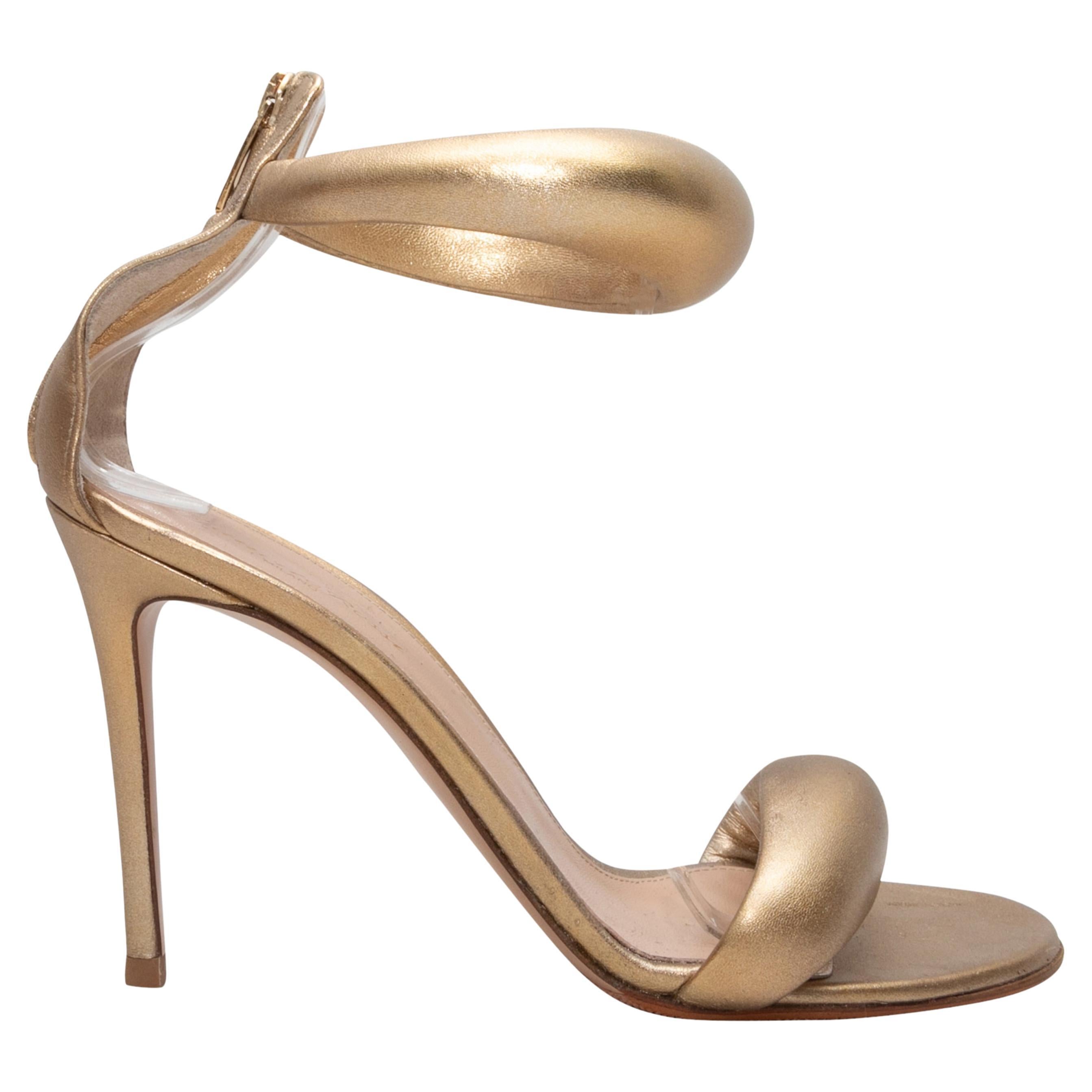 Gold Gianvito Rossi Bijoux Metallic Leather Heeled Sandals Size 40