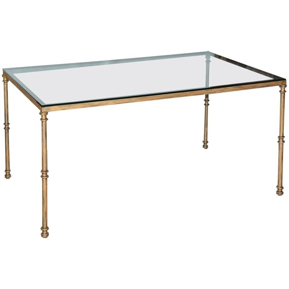 Gold Gild Metal Base Glass Top Dining Table