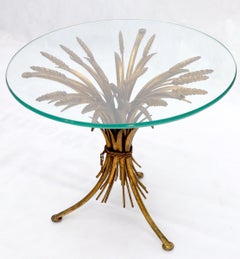 Gold Gild Metal Wheat Sheaf Round Glass Top Side Occasional Table Stand