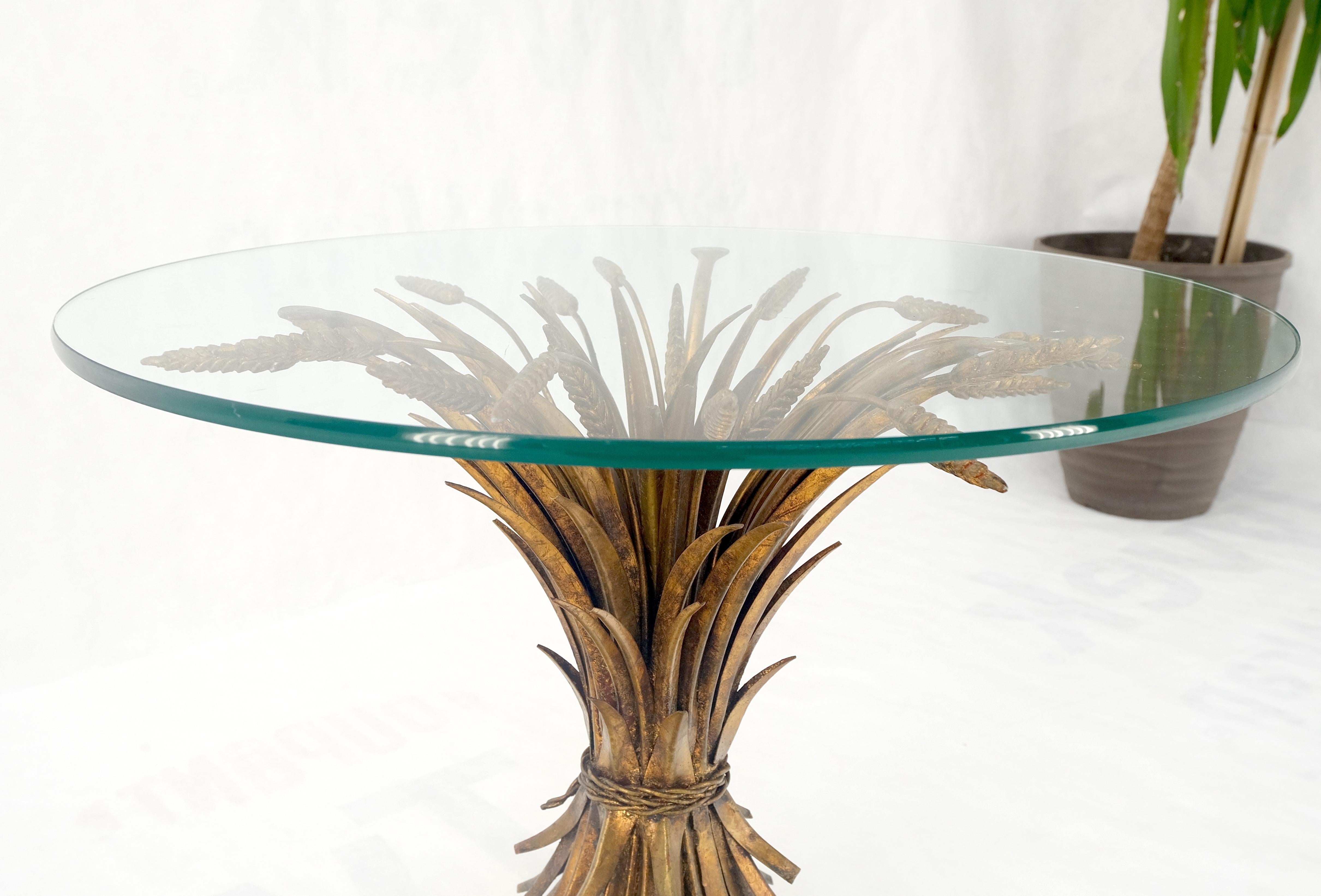 Gold Gild Metal Wheat Sheaf Round Glass Top Side Occasional Table Stand MINT! 7