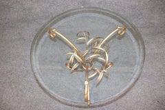 Gold Gilded Glass Top Tree Form Faux Bois Center End Table