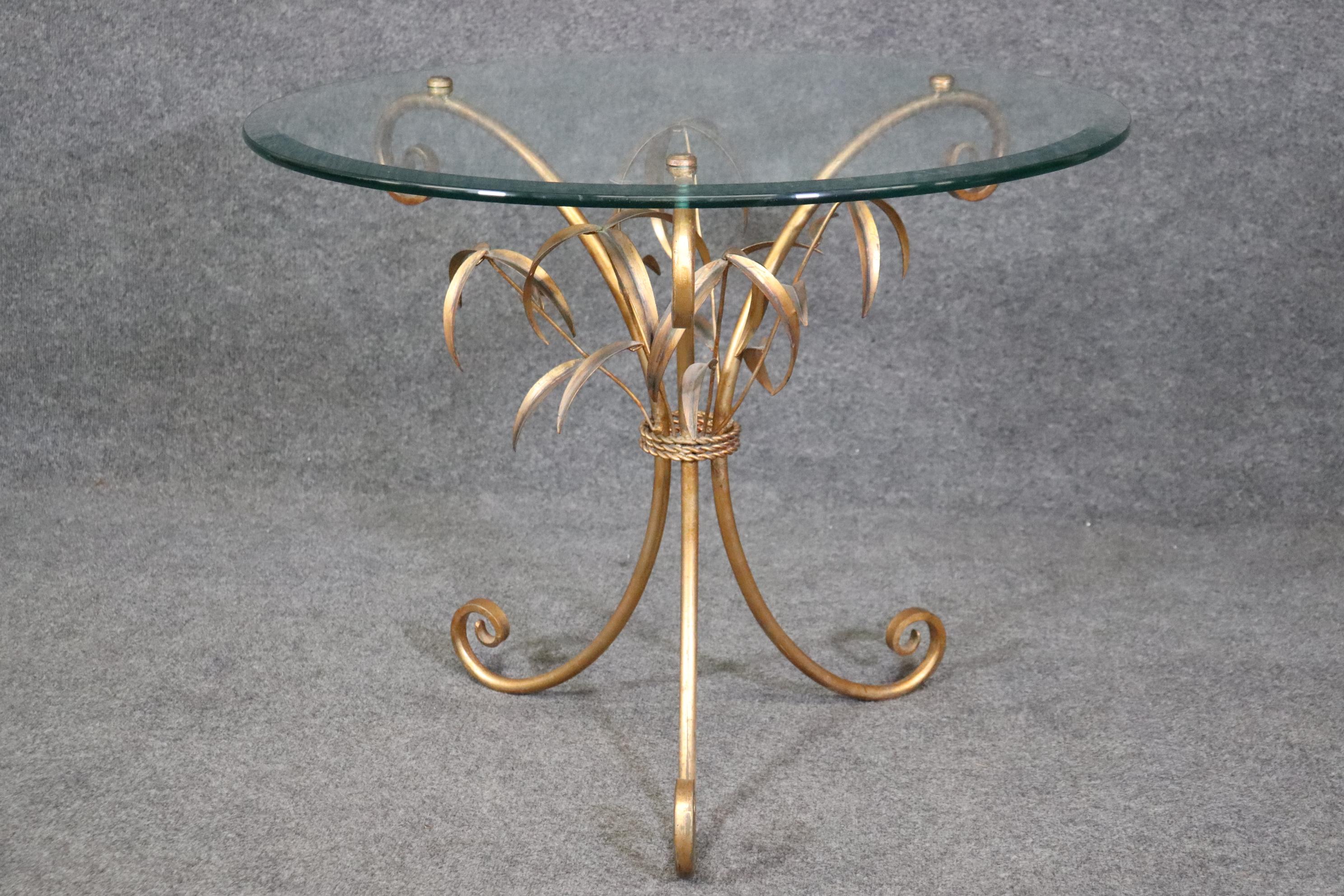 European Gold Gilded Glass Top Tree Form Faux Bois Center End Table For Sale