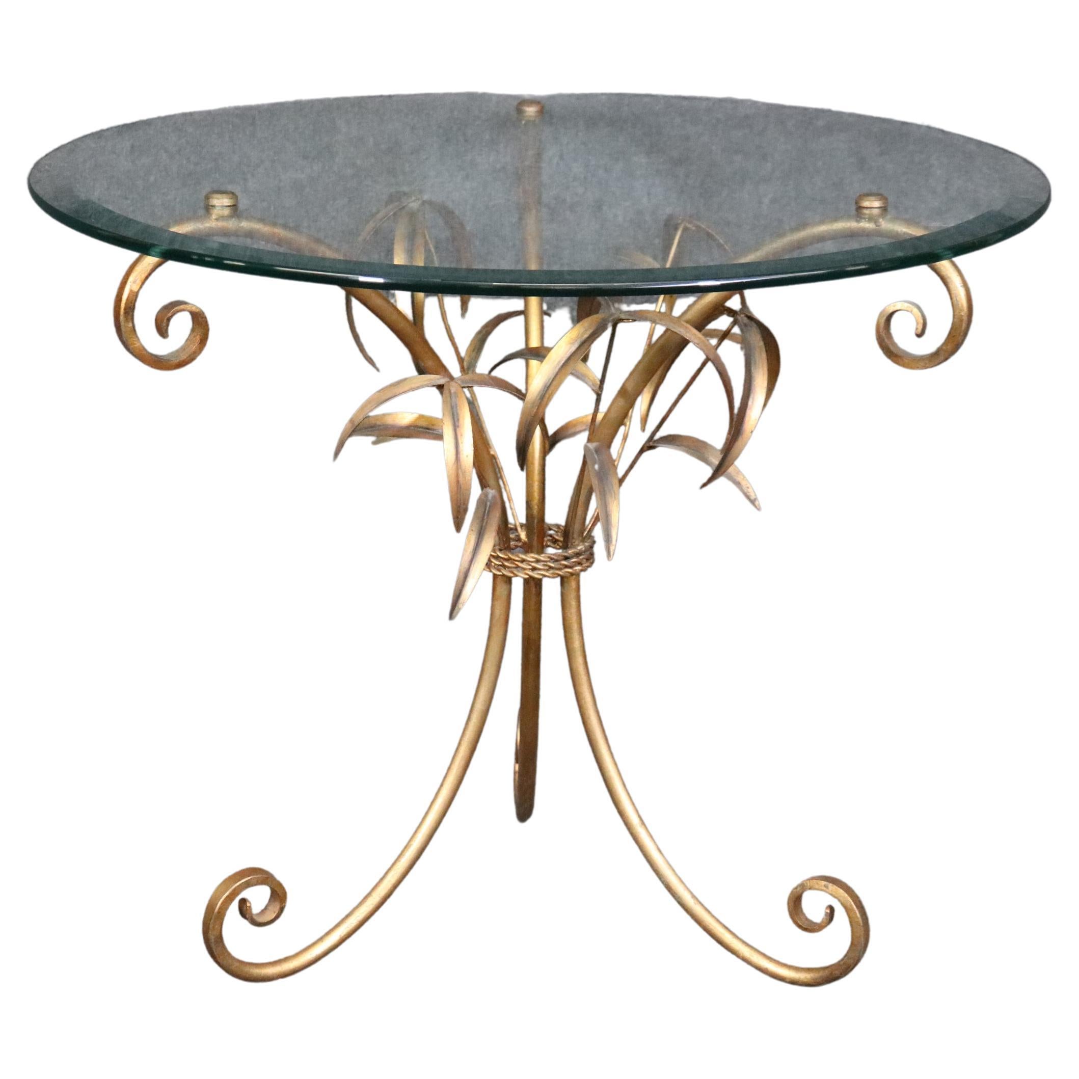 Gold Gilded Glass Top Tree Form Faux Bois Center End Table For Sale