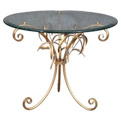 Gold Gilded Glass Top Tree Form Faux Bois Center End Table