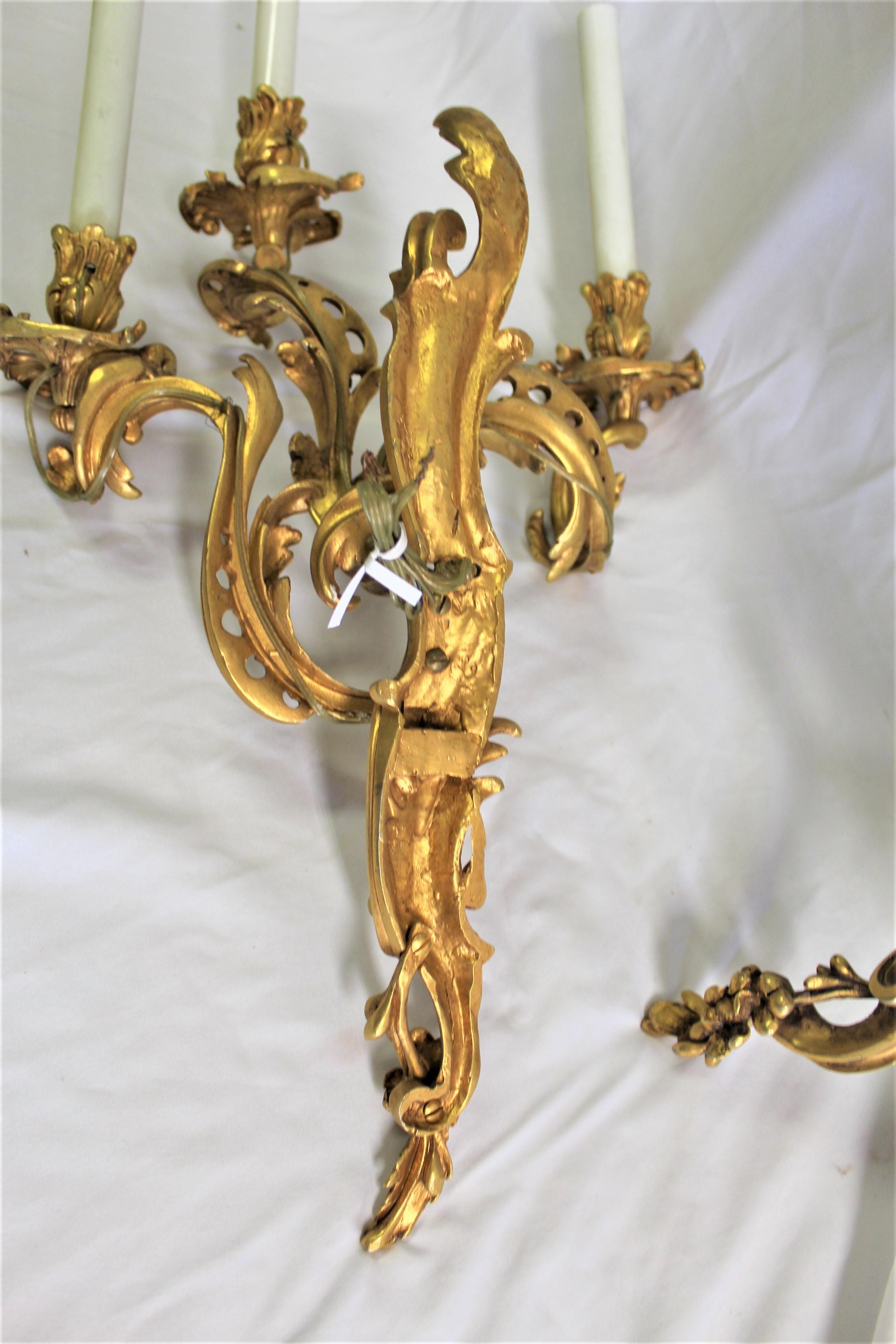 Gold Gilded Louie Sconces XV Pair In Good Condition In Los Angeles, CA