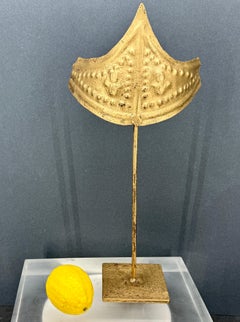 Gold Gilded Metal Cast Sculpture Of A Crown on a Stand