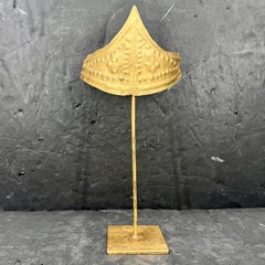 Gold Gilded Metal Cast Sculpture Of A Crown on a Stand