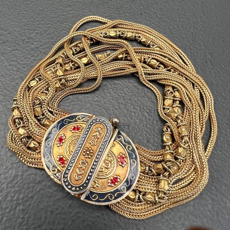 Gold gilded Silver Enamel Bracelet Vintage In Good Condition For Sale In Monroe Township, NJ