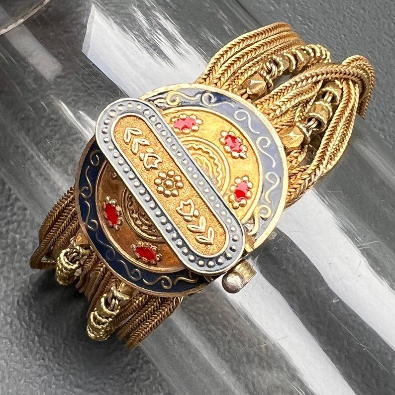 Gold gilded Silver Enamel Bracelet Vintage For Sale 2
