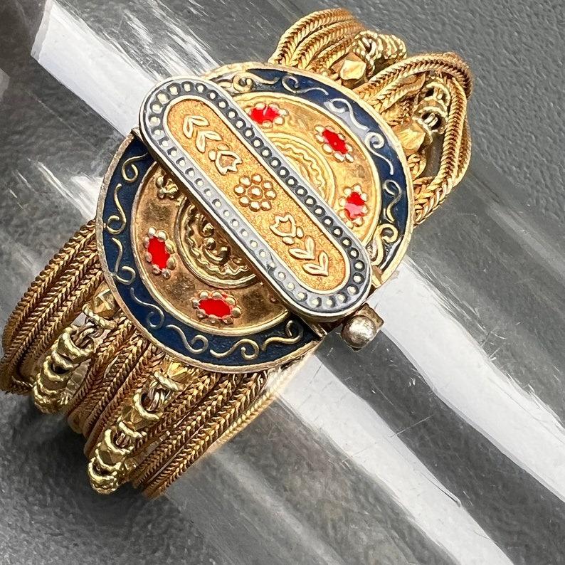 Gold gilded Silver Enamel Bracelet Vintage For Sale 4