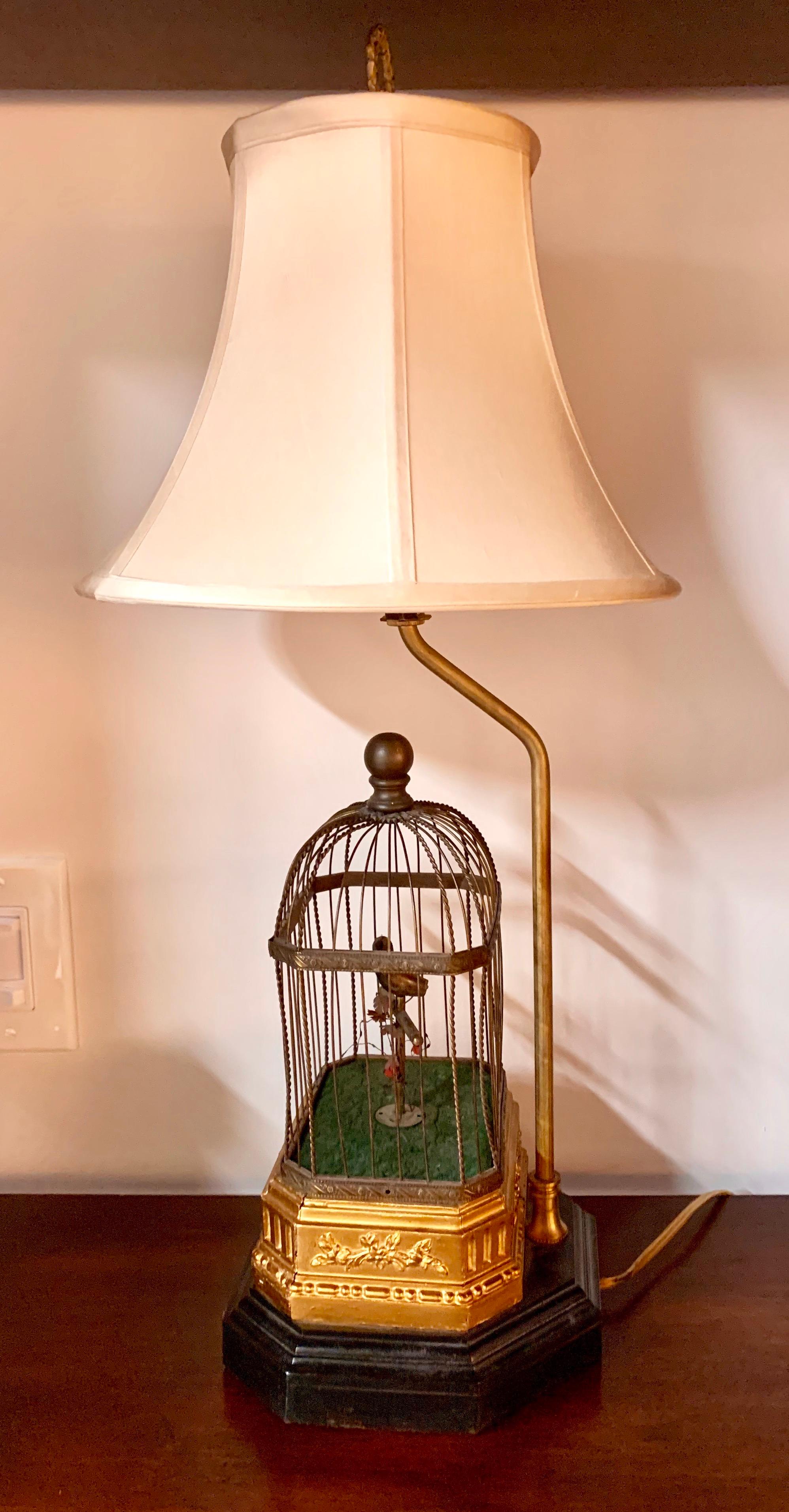 Vintage birdcage lamp with gold and green color accents. All dimensions are below for lamp and shade dimensions are 11