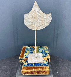 Gold Gilt and Painted Metal Cast Crown Sculpture on a Stand