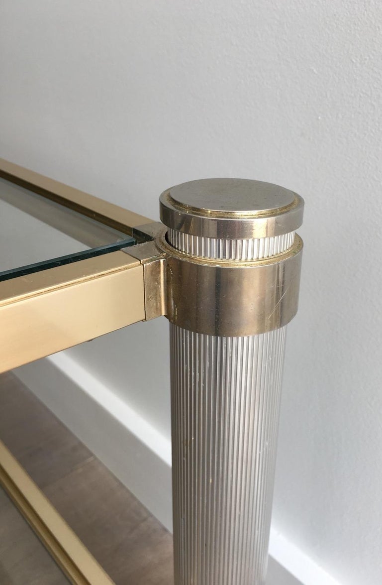 Gold Gilt and Silver Color Aluminium Coffee table with Fluted Legs by P