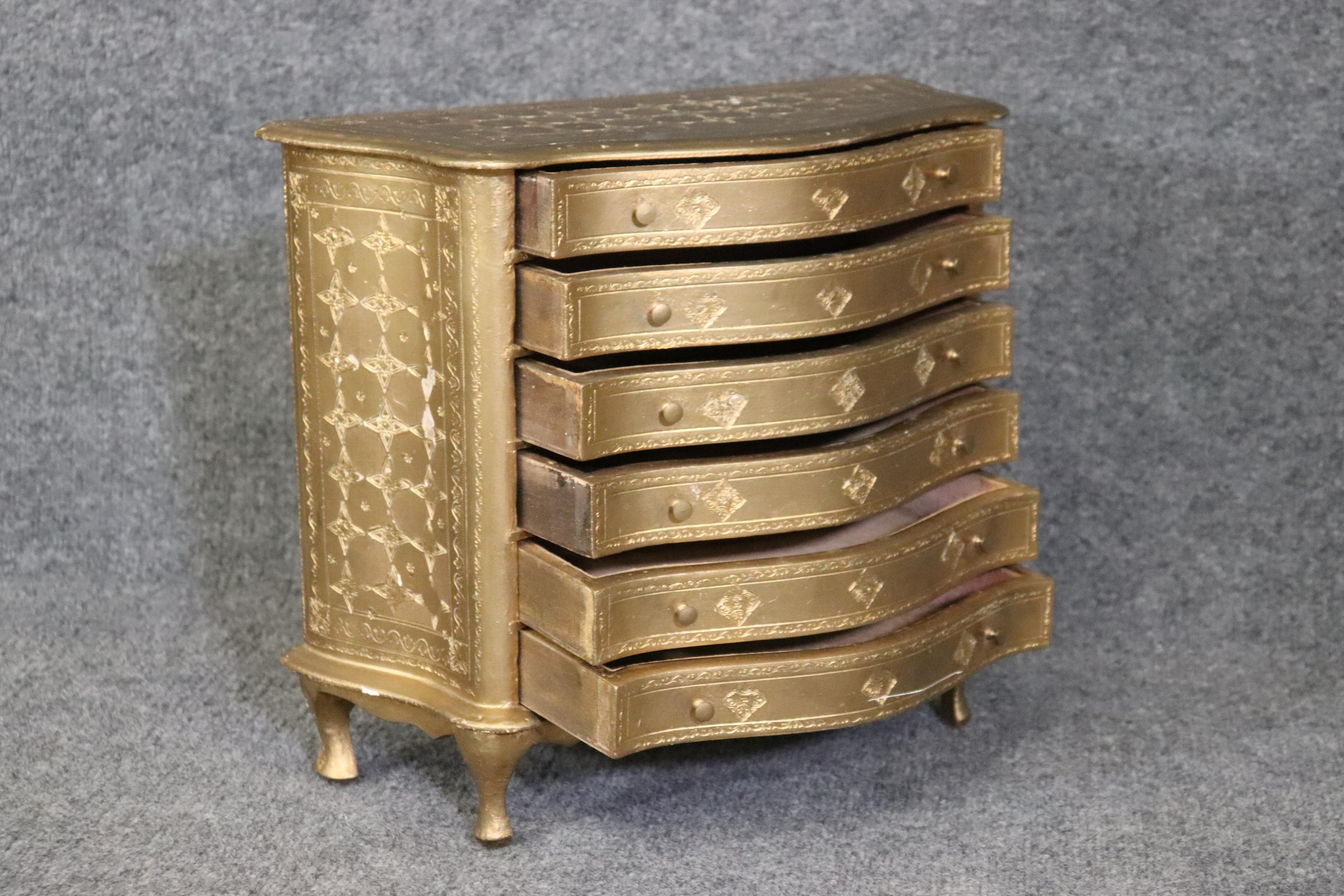 20th Century Gold Gilt Antique Italian Florentine Six Drawer Jewelry Box Signed Made in Italy