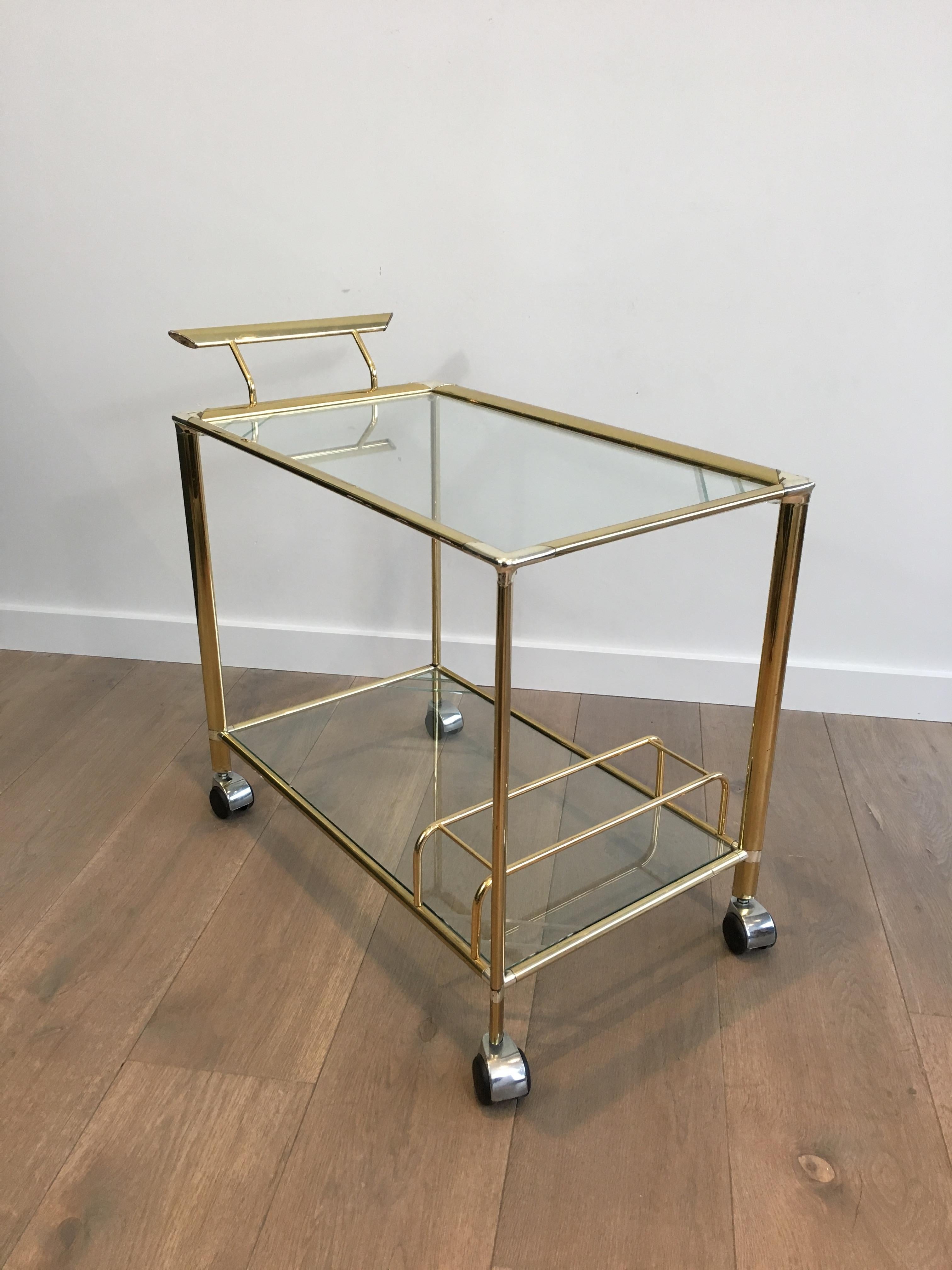 Mid-Century Modern Gold Gilt Brass and Silver Plated Trolley, French, circa 1970