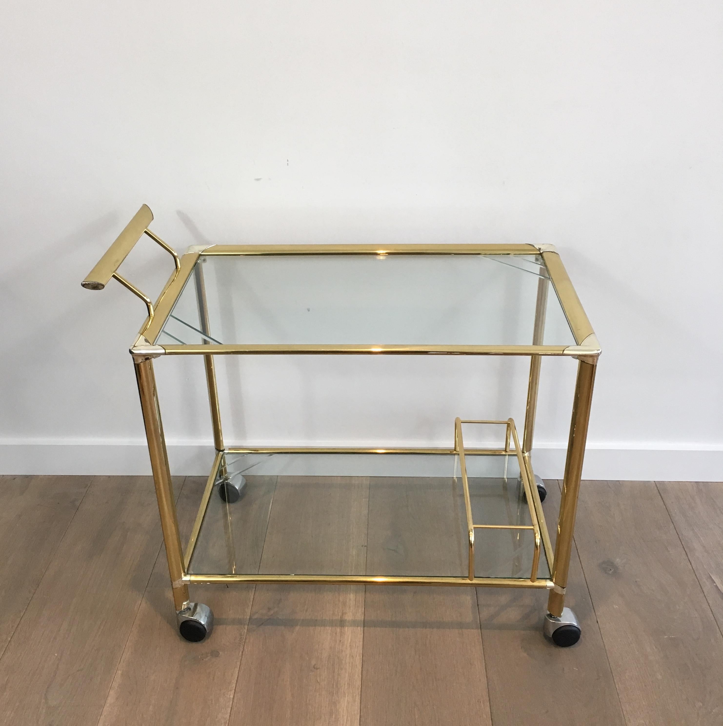 Gold Gilt Brass and Silver Plated Trolley, French, circa 1970 In Good Condition In Marcq-en-Barœul, Hauts-de-France