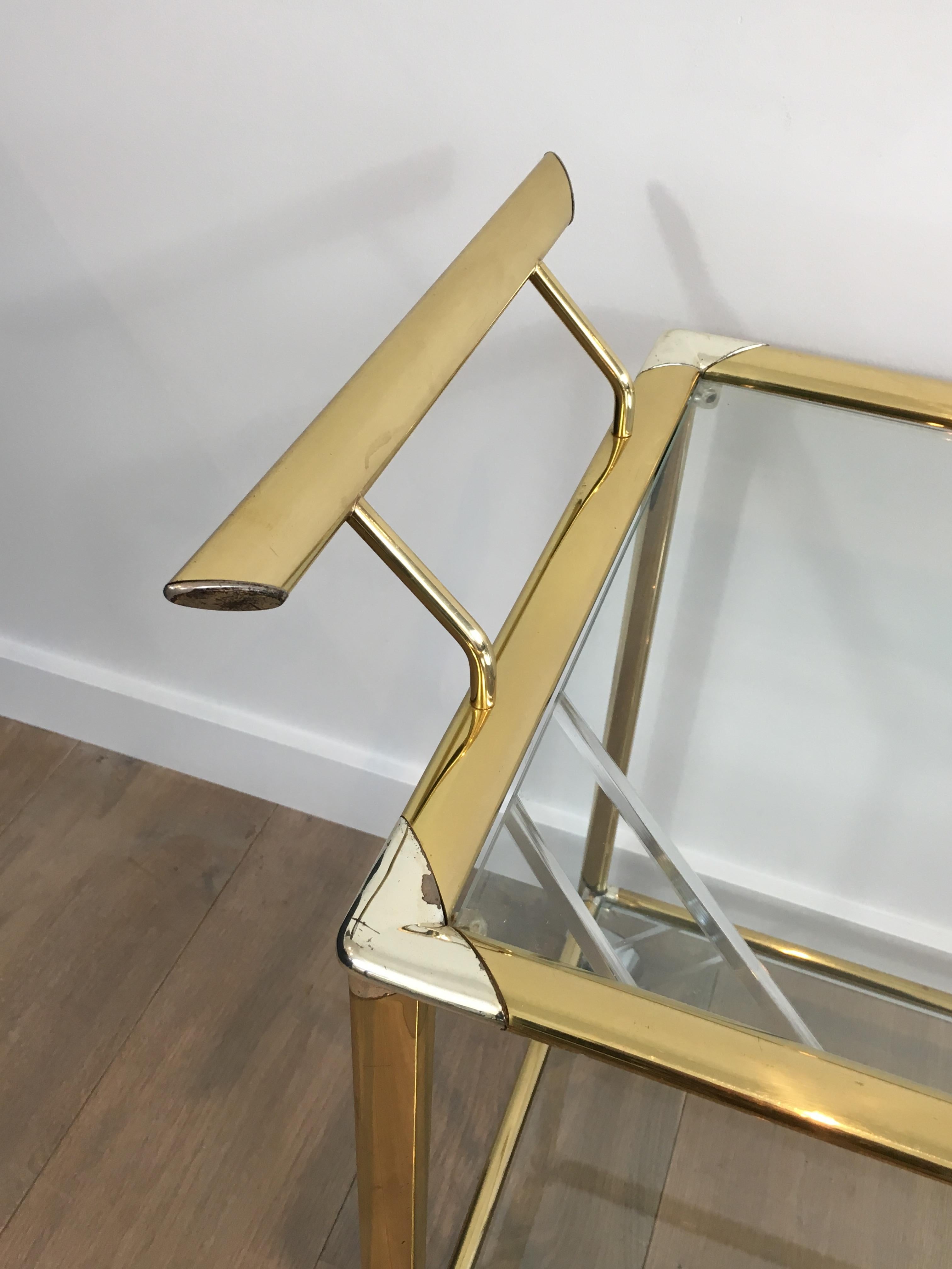 Metal Gold Gilt Brass and Silver Plated Trolley, French, circa 1970