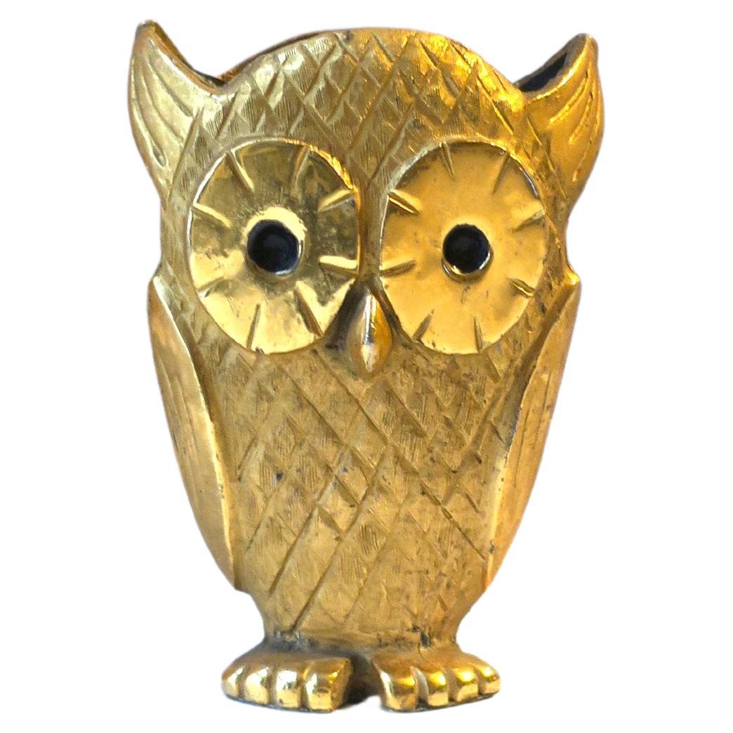 Gold Gilt Bronze Owl Bird Eyeglass Holder, circa 1960s