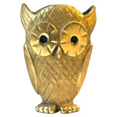 Vintage Gold Gilt Bronze Owl Bird Eyeglass Holder, circa 1960s