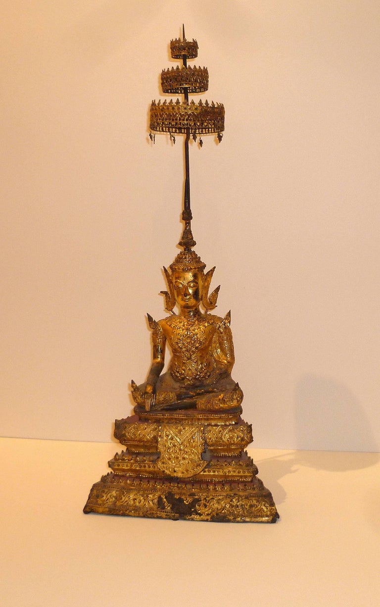 Gold Gilt Bronze Thai Statue of Meditating Buddha For Sale ...