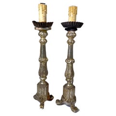 Gold Gilt Candlesticks, Pair, Italian, 19th Century.