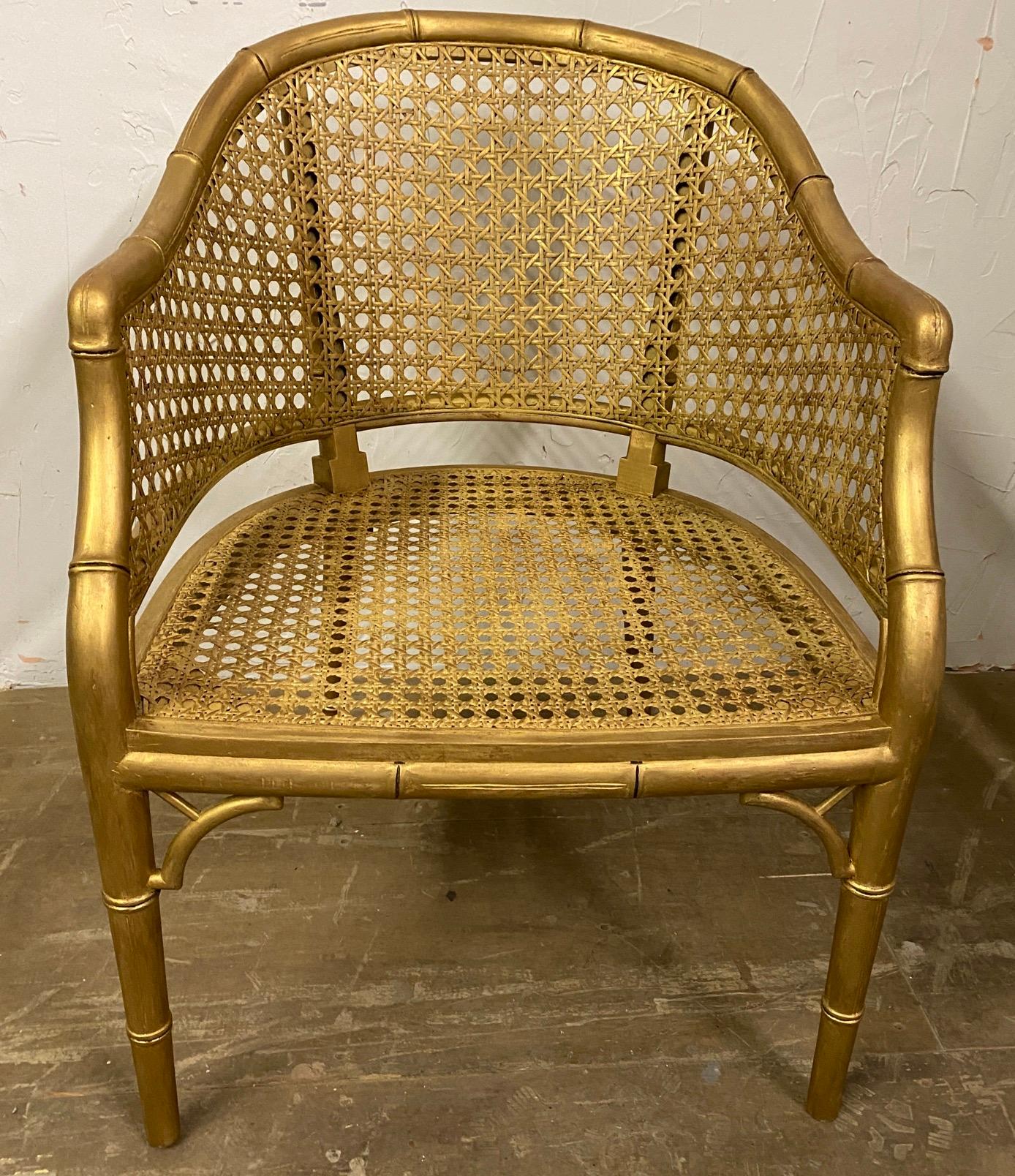 North American Gold Gilt Faux Bamboo Arm Chair For Sale