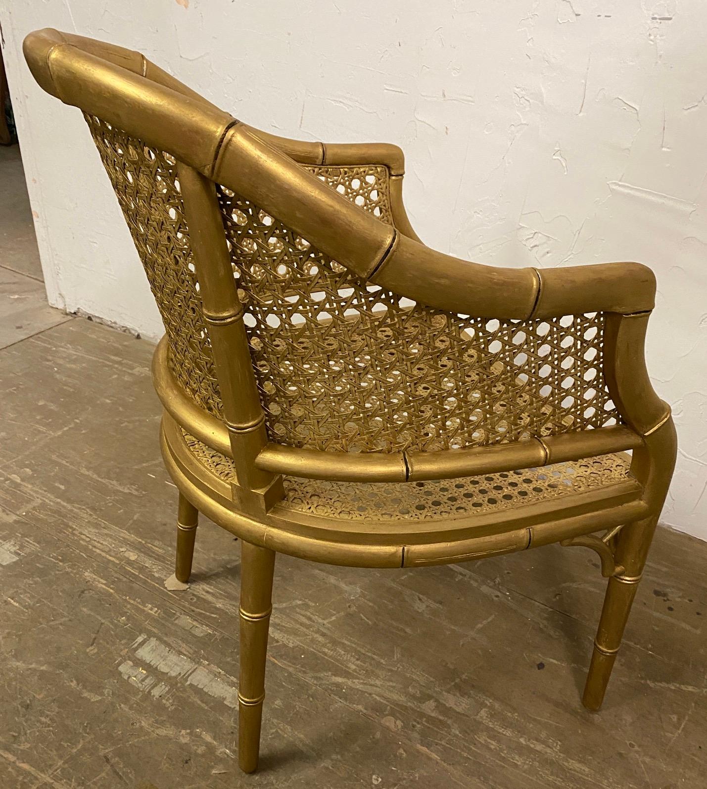 Gold Gilt Faux Bamboo Arm Chair In Good Condition For Sale In Sheffield, MA