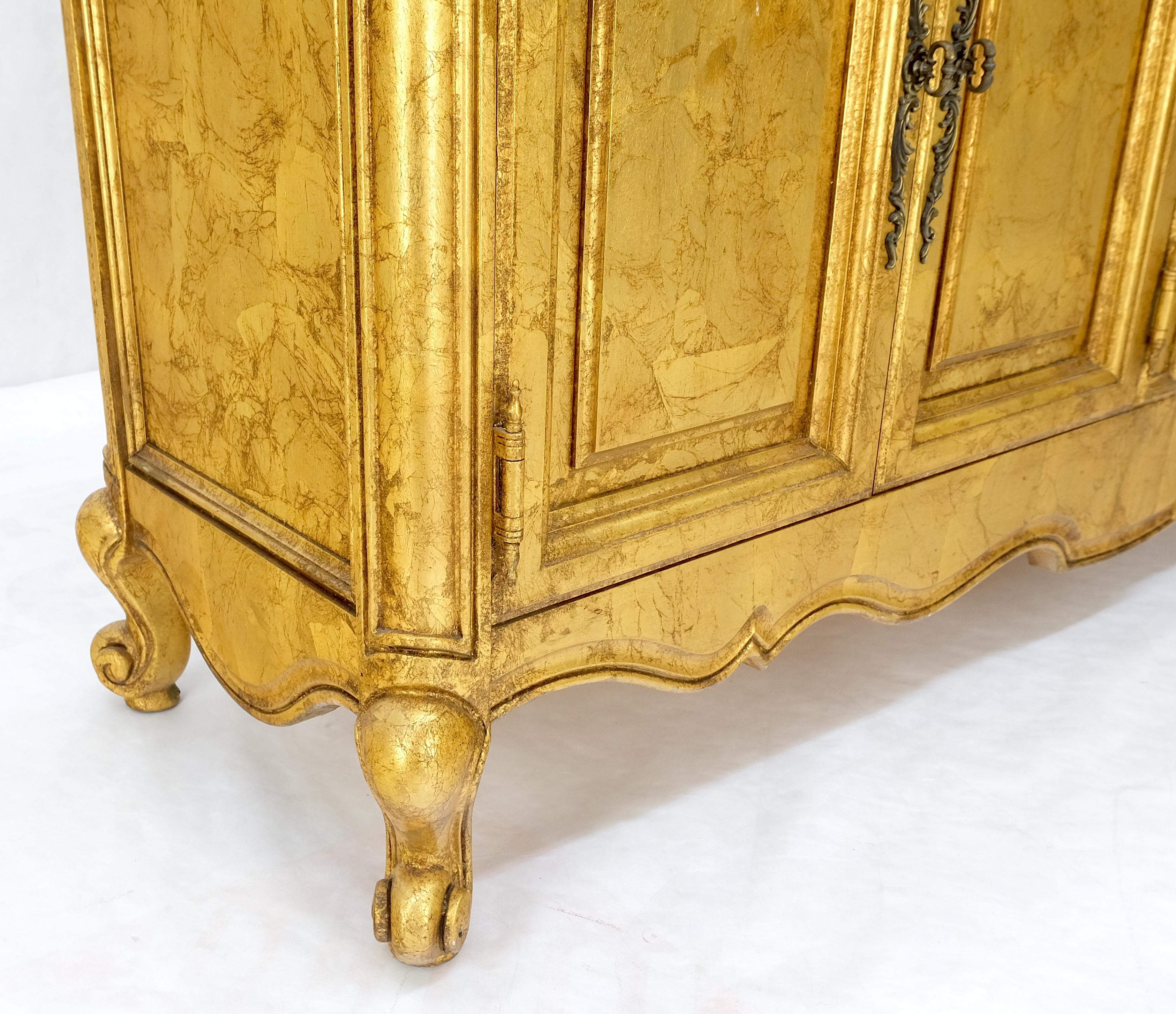 Hollywood Regency Gold Gilt Finished Back Marble Top Double Door Server Credenza Dresser MINT! For Sale