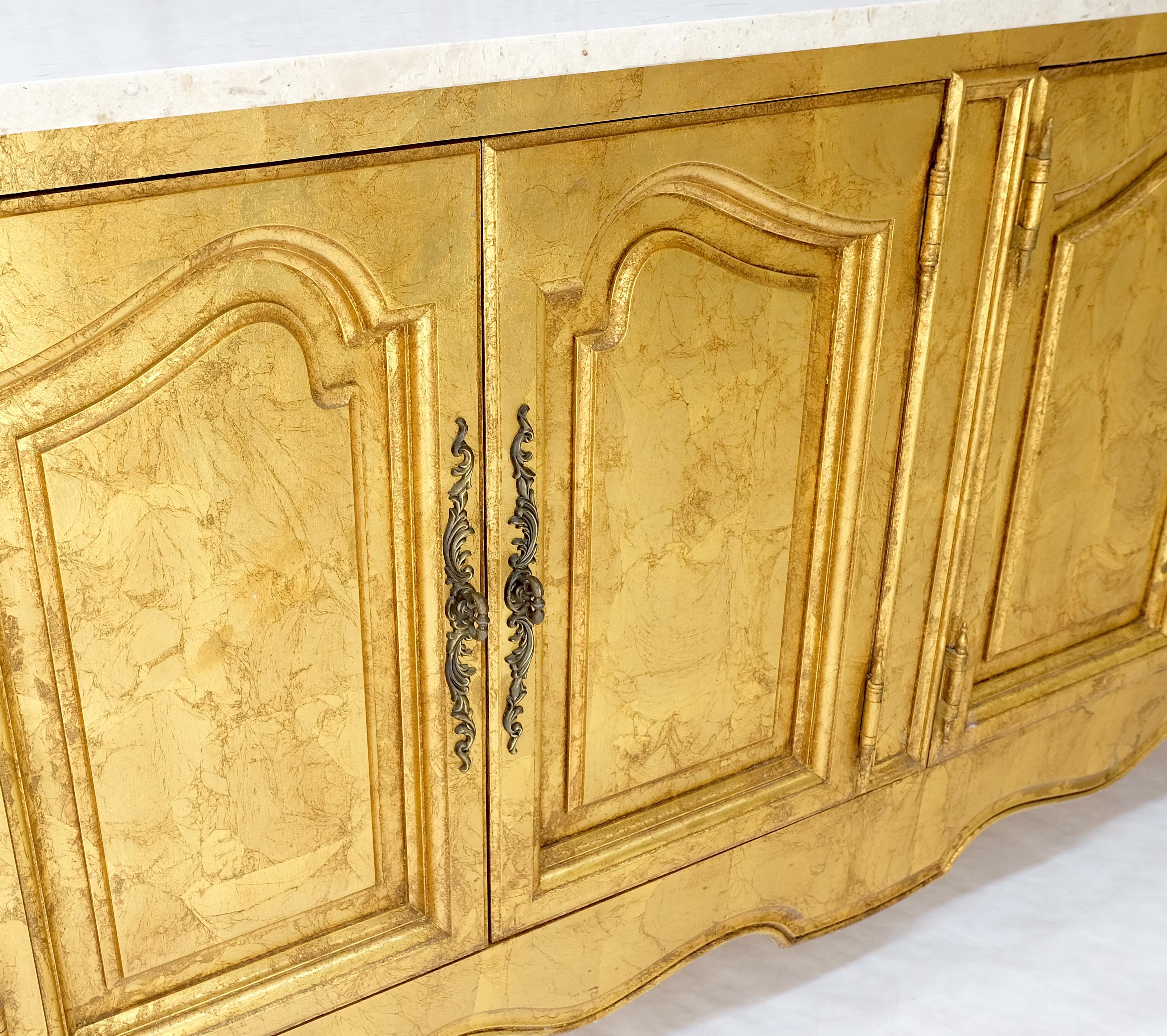 Gold Gilt Finished Back Marble Top Double Door Server Credenza Dresser MINT! In Good Condition For Sale In Rockaway, NJ